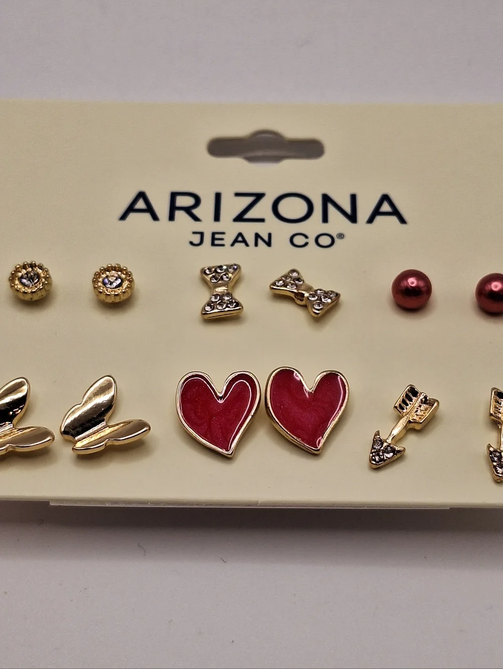 Arizona Jean Co Earring Set Hearts Bows Pearls Gold Stud Earrings Multi Set